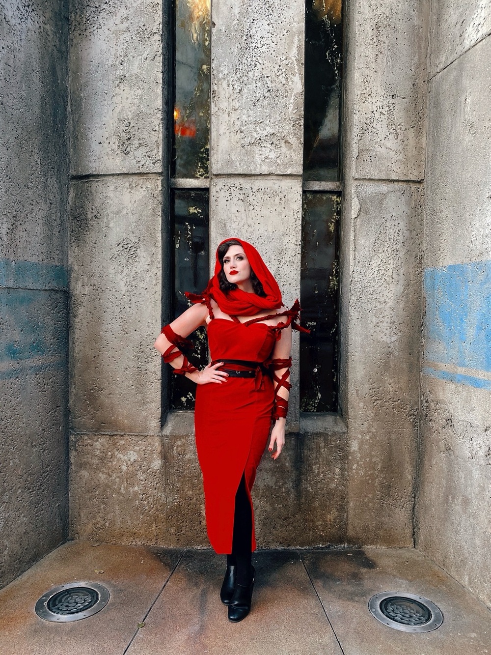 Guess Red Velvet Strappy Midi Dress